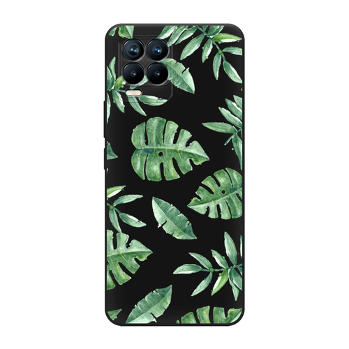 Матовый силиконовый чехол на Realme 8 Pro / Реалми 8 Про Нарисованные пальмовые листья, черный матовый силиконовый чехол на realme 8 реалми 8 нарисованные пальмовые листья черный