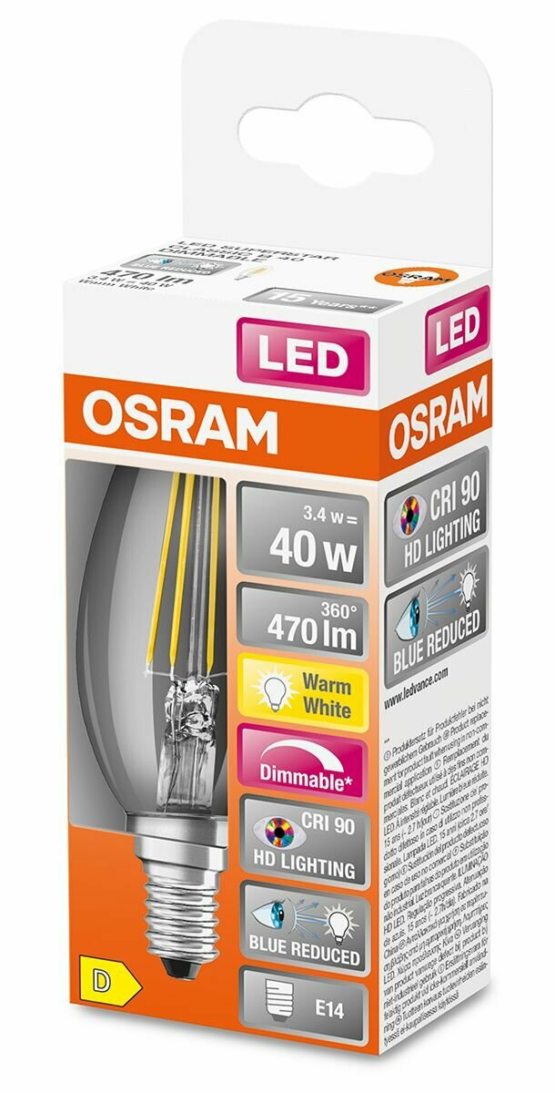 Osram / Ledvance SST PLUS CLAS B 40 DIM 3.4 W/2700 K FIL CL E14 (2 шт.) - фотография № 2