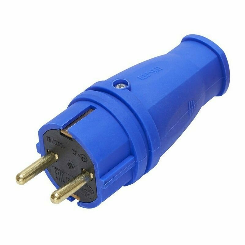 фото Вилка прямая с/з STEKKER RPG16-21-441 (В 16-001) каучук 250В 16A IP44 синий 39161