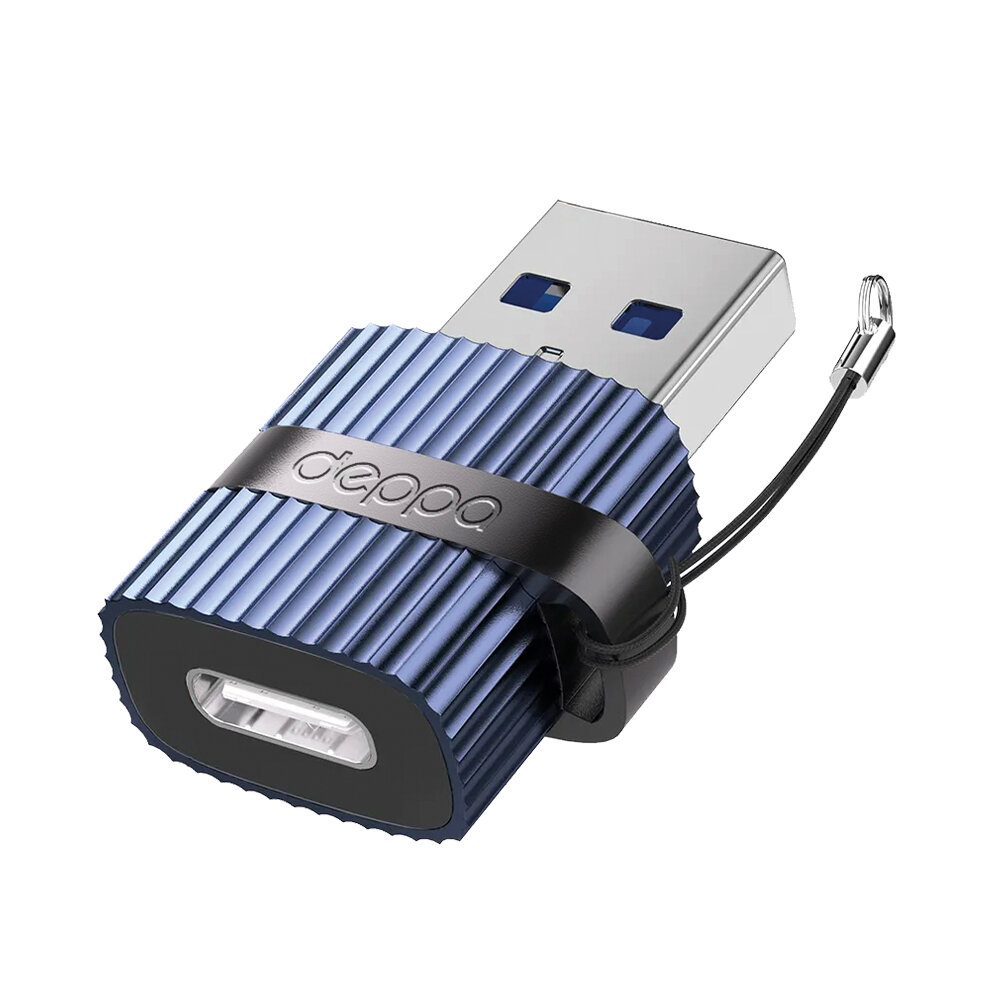 Переходник OTG адаптер USB 3.0 – Type-С, 5Гбит/сек, синий, Deppa 73134