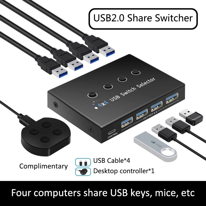 FUJIKAIBO USB 3.0/2.0 КVM-переключатель 4 портов