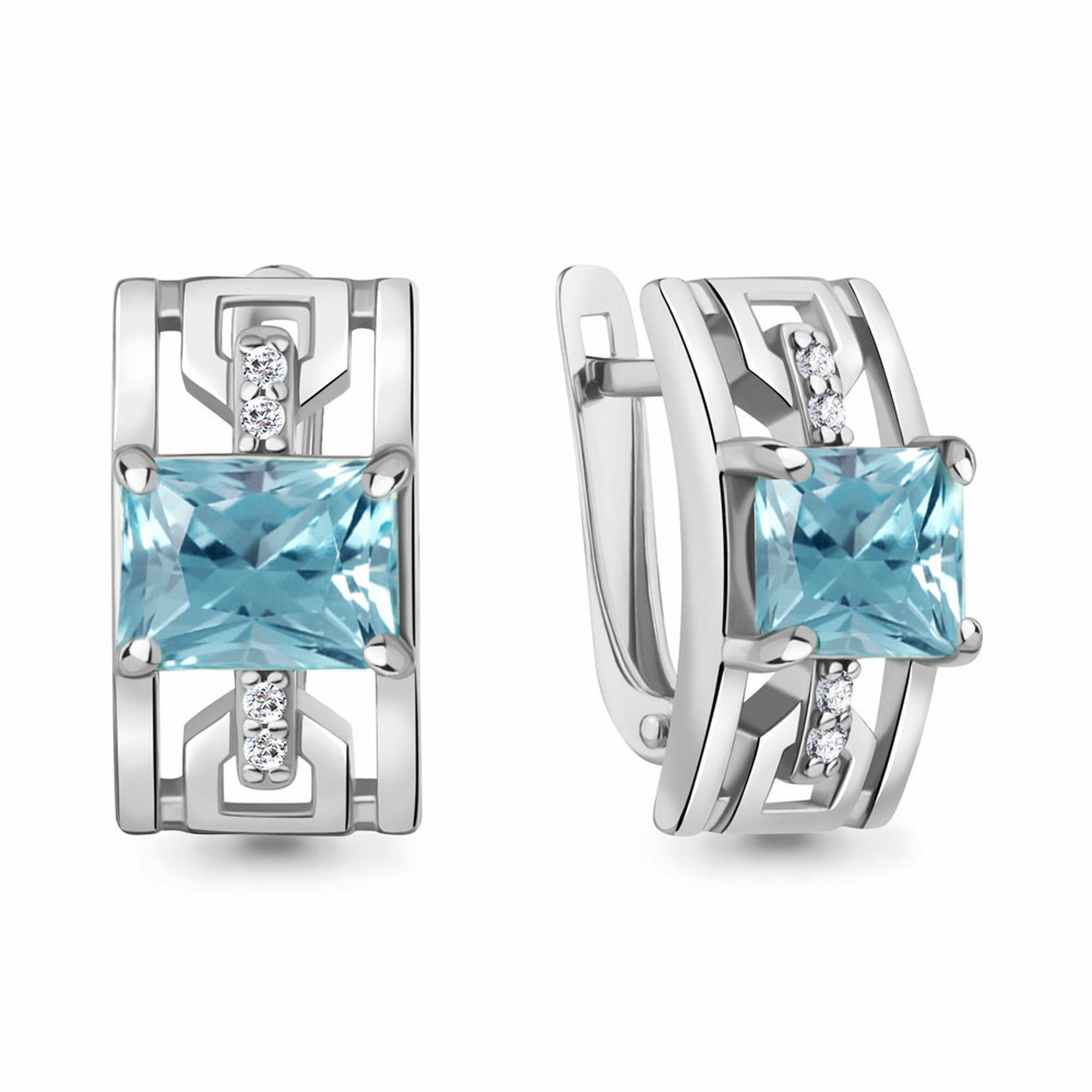 Серьги Diamant online, серебро, 925 проба, родирование, турмалин, фианит, длина 1.6 см, , голубой