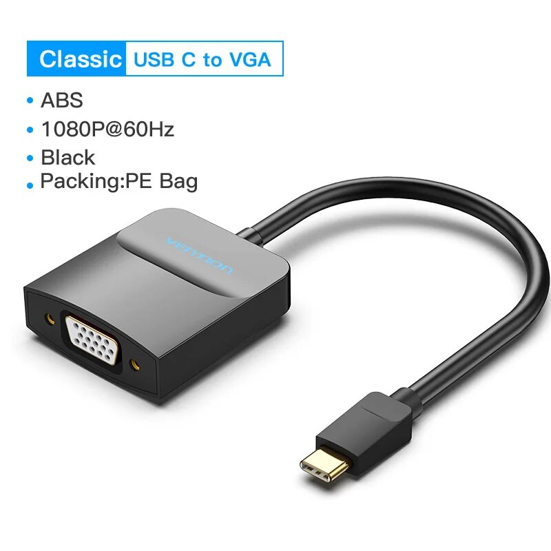Кабель переходник Vention USB C на HDMI VGA, ABS-VGA, 0.15m