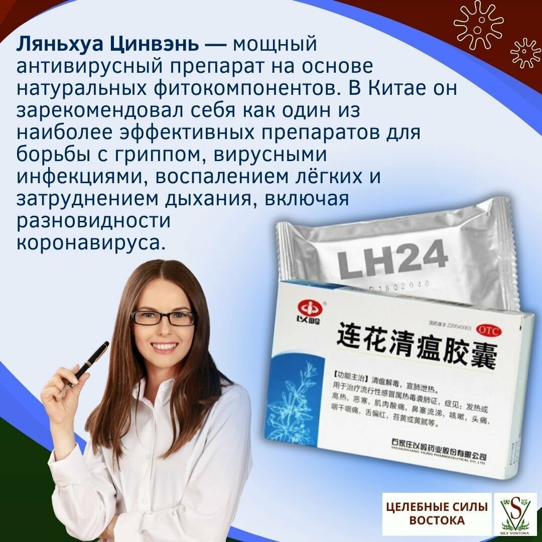 Картинки Ляньхуа Цинвэнь от Sily vostoka, антивирусный препарат. 24 капсулы.