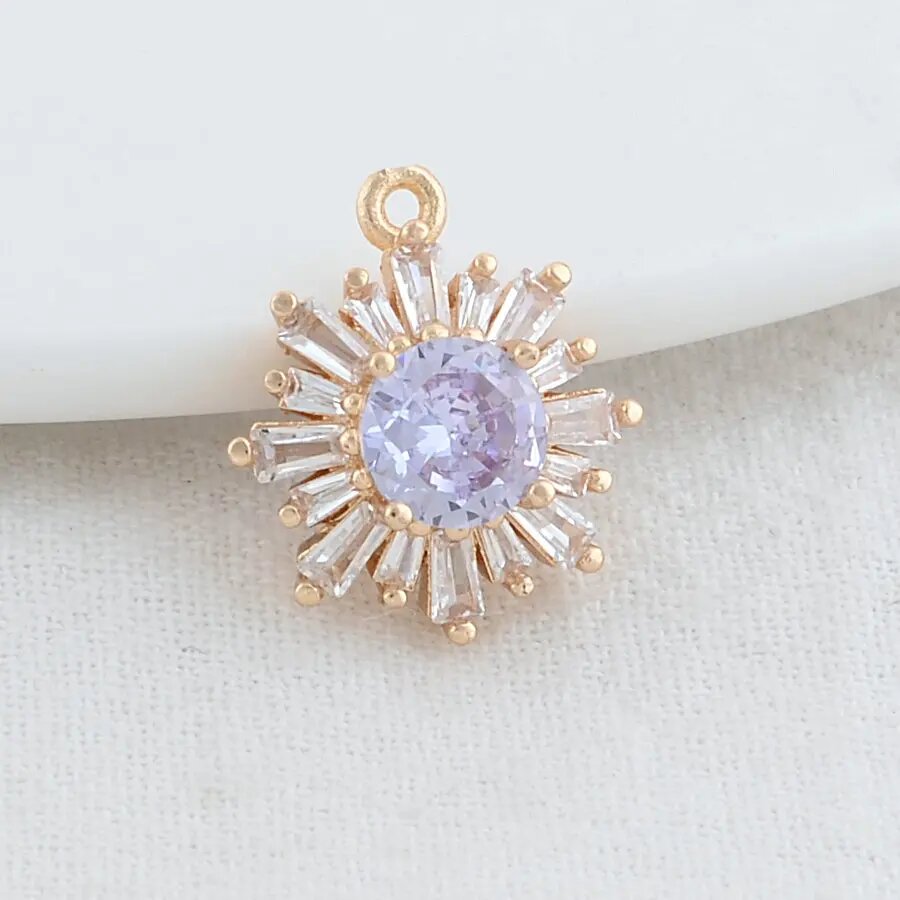 Подвески из латуни с цирконием "подсолнухи", 16х18 мм, набор из 2 или 4 штук 4PCS, Purple Color