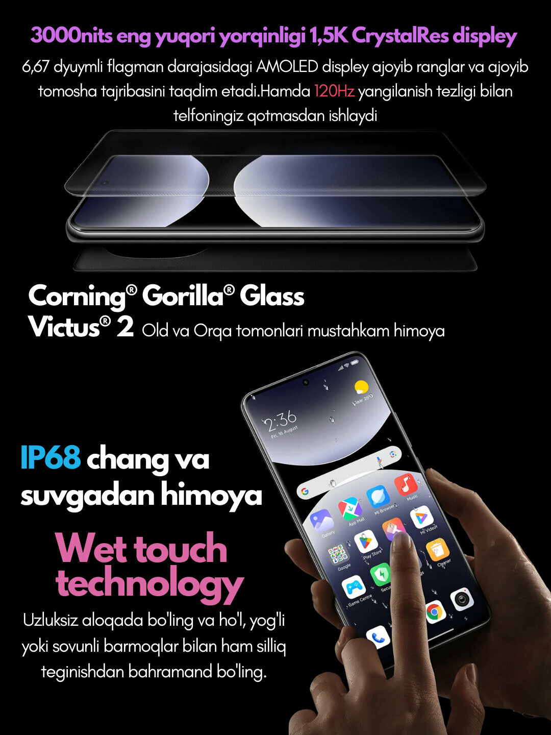 Cмартфон Xiaomi Redmi Note 14 Pro Plus 5G + в подарок Bluetooth наушники TWS M10,200МП, NFC, Светло-синий, 8/256GB — фото 1