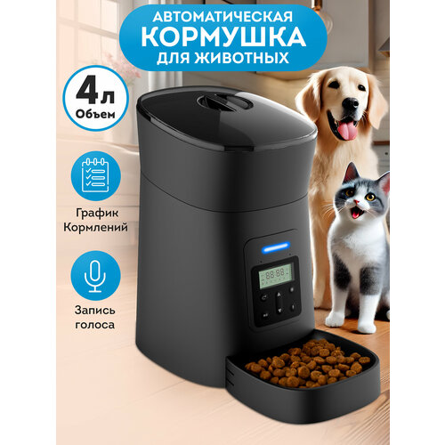 Умная автоматическая кормушка для кошек и собак OZBERRY. 4 л. Автокормушка с таймером, запись голоса, контроль порций