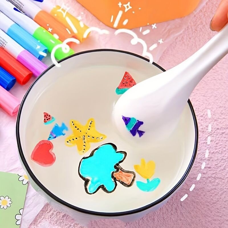 Фломастеры плавающие 12 шт, разноцветные, для рисования на воде — фото 1