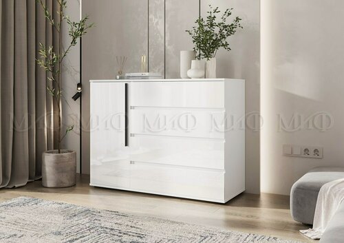 Изображение товара Норд Комод 1 дверь 4 ящика (1200 мм) в цвете Белый глянец, Белый