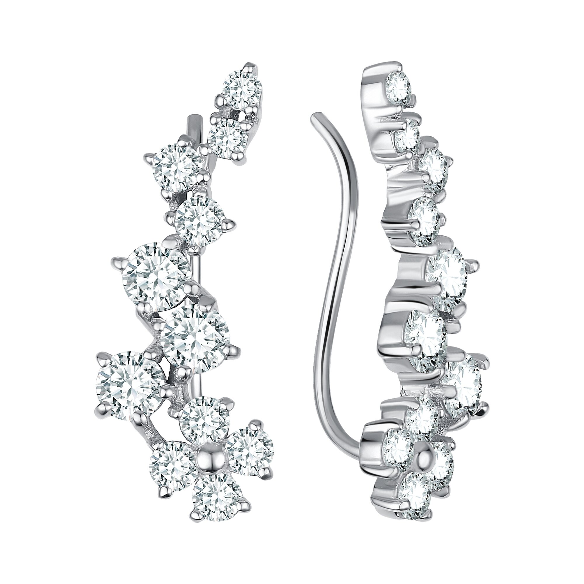 Серьги клаймберы, серебро, 925 проба, родирование, фианит