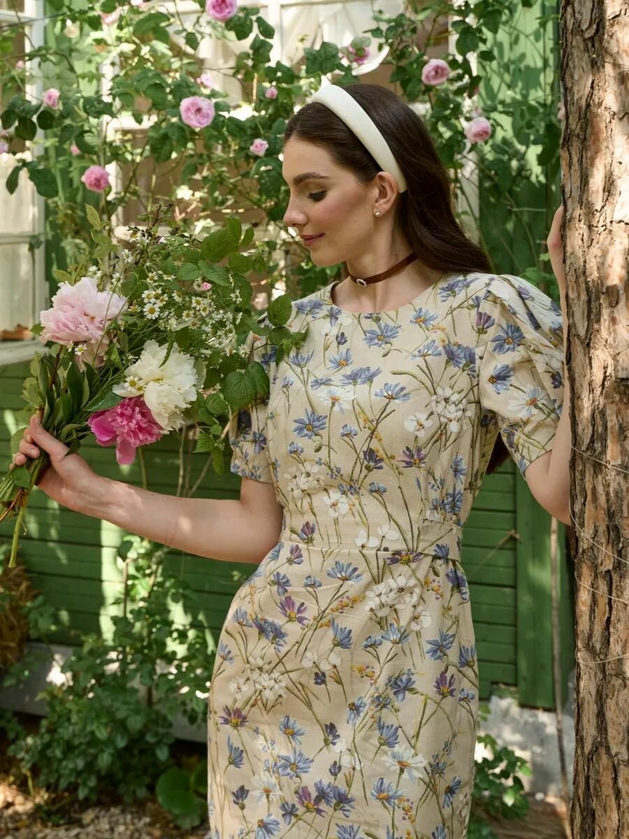 Платье Floracion Осень-зима 2025 размер 42 голубой синий бежевый