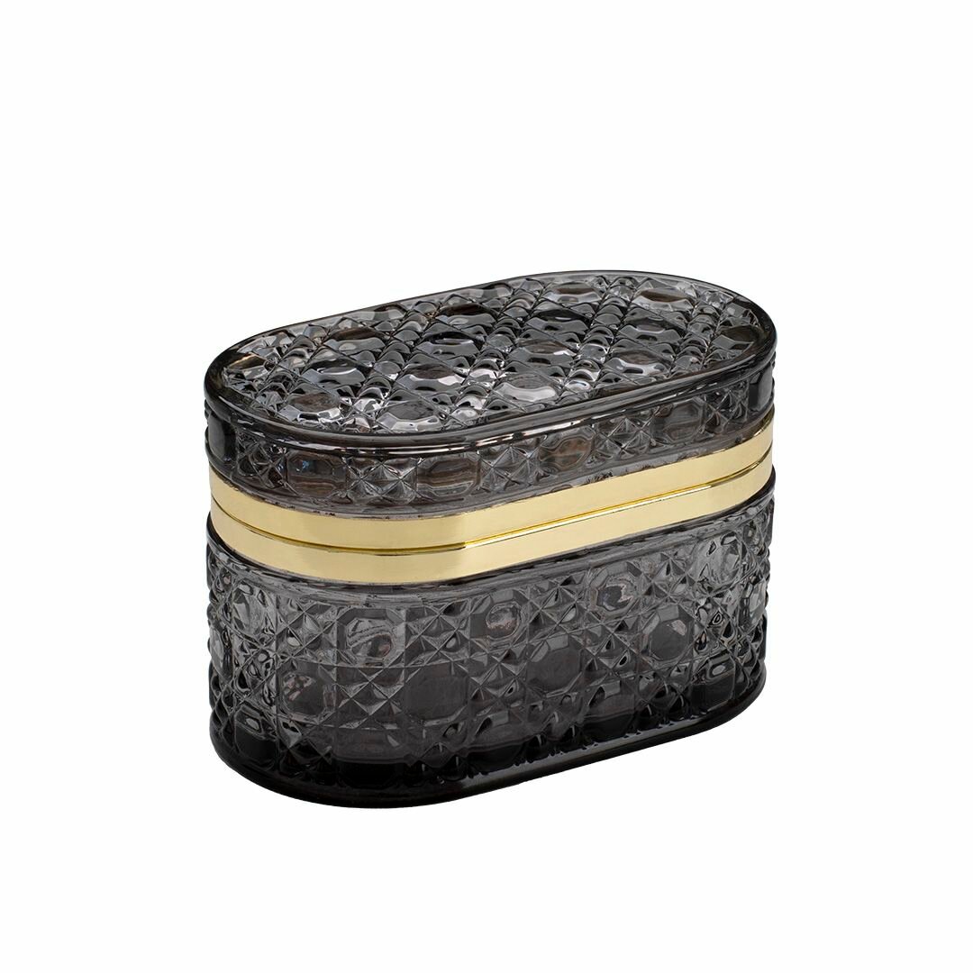 Шкатулка Вещицы, овальная, пепельно-чёрная, стеклянная, без ручки