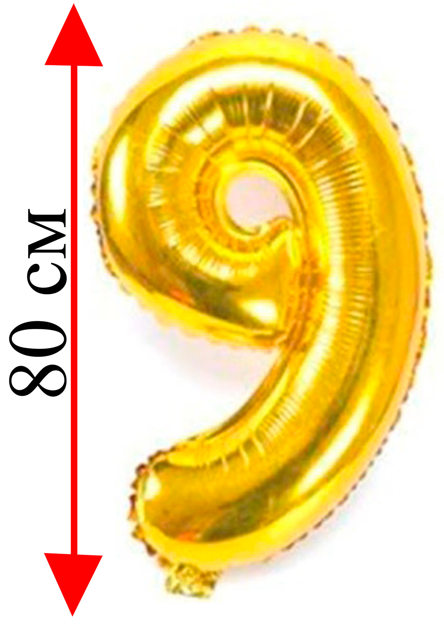 Фольгированные воздушные шары "Буквы", высота 32 дм, (82см), золотистый цифра 9