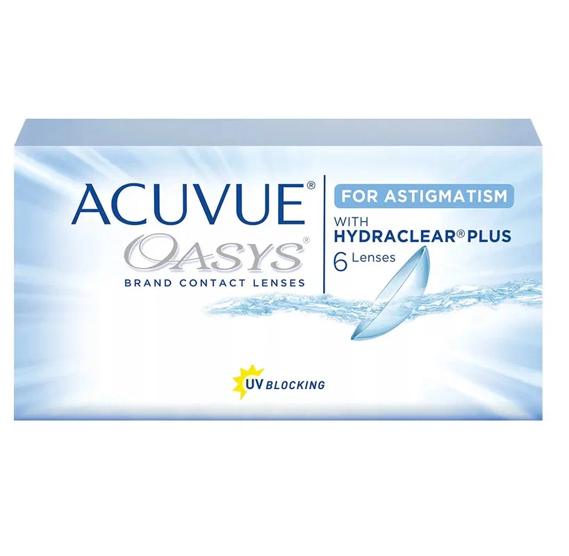 Астигматические линзы ACUVUE OASYS with Hydraclear Plus for Astigmatism (6 линз) Ось 180, Оптическая сила цилиндра -2.25 -7.00 R 8.6, двухнедельные, прозрачные