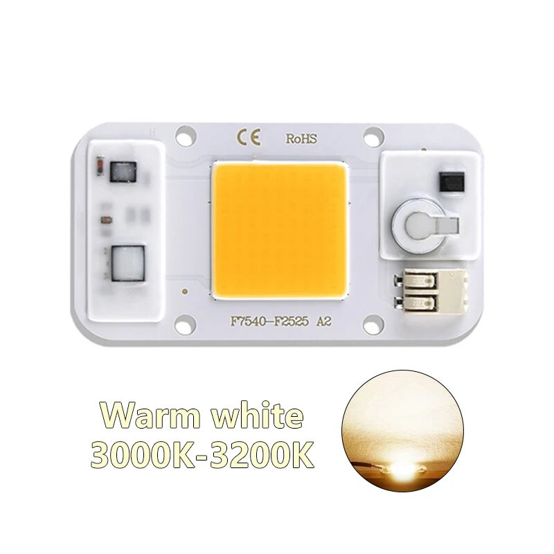 Светодиодный чип Ankatec F7540 20/30/50 Вт теплый белый, AC 220V, 50W, Warm White, Белый