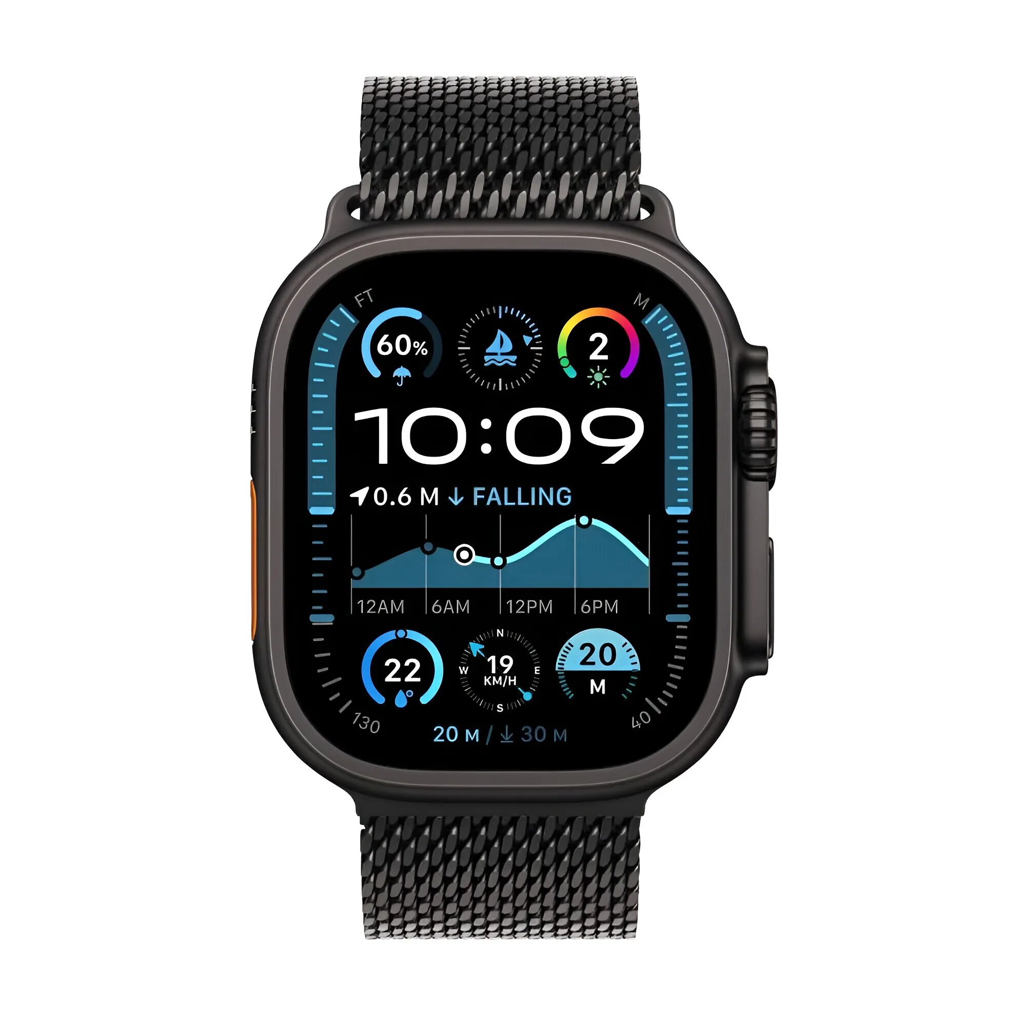 Apple Watch Ultra 2 GPS + Cellular 49mm 2024 Black Titanium Case with Black Titanium Milanese Loop - S
