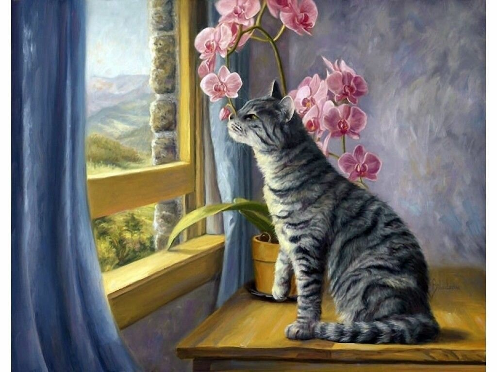 Алмазная мозаика на подрамнике ( 30 х 30см ) "Котик"