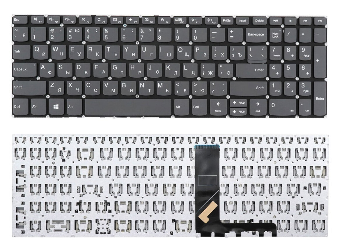 Клавиатура для Lenovo 330S-15AST 330S-15IKB 330S-15ISK 330S-15ARR 3-15ADA05 3-15IGL05 S340-15API S340-15IWL 720S-15ISK V330-15IKB V330-15ISK серая без рамки