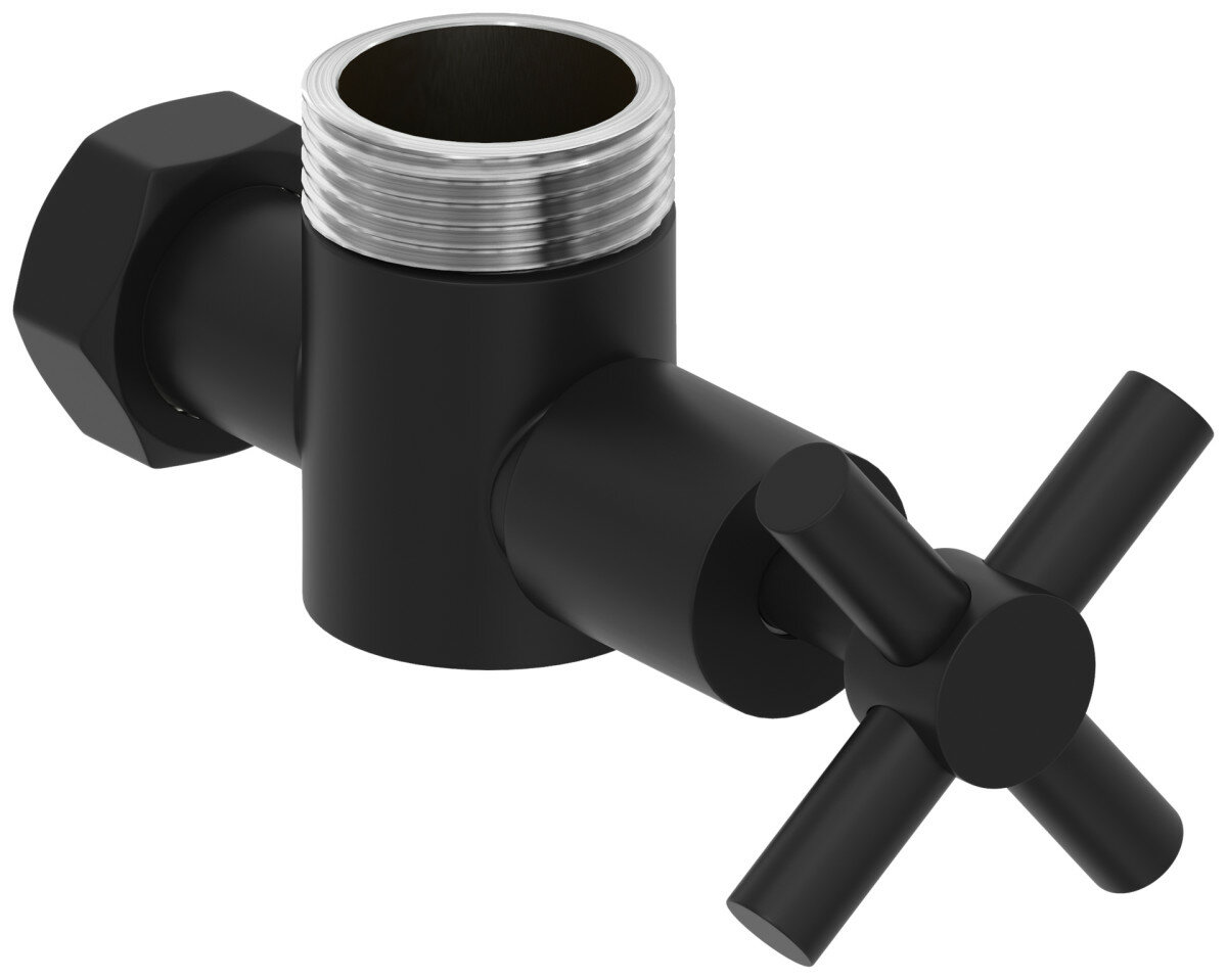 Вентиль Сунержа 31-1304-0134 Вентиль угловой н/ж (крест) G 1" нар. р. / G 3/4" н. г, матовый черный