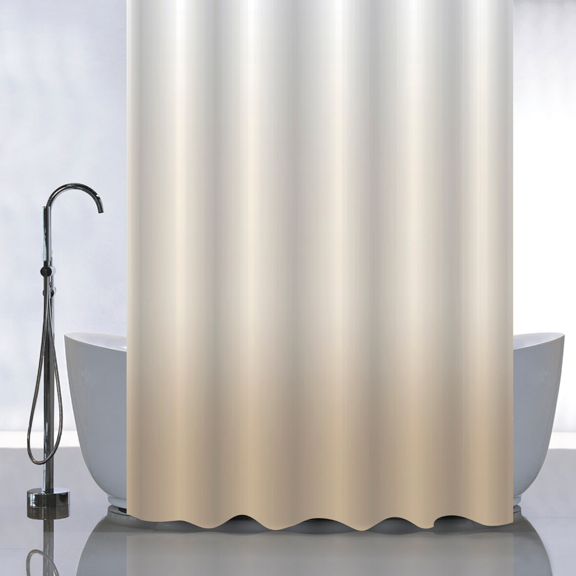 Штора с рисунком санакс 01-103 бежевый переход в ванную комнату без колец полиэстер180 х180 см