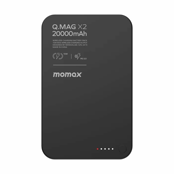 Внешний аккумулятор повербанк беспроводной (MagSafe) Momax Q.Mag X2 20000 Ультратонкий / Черный