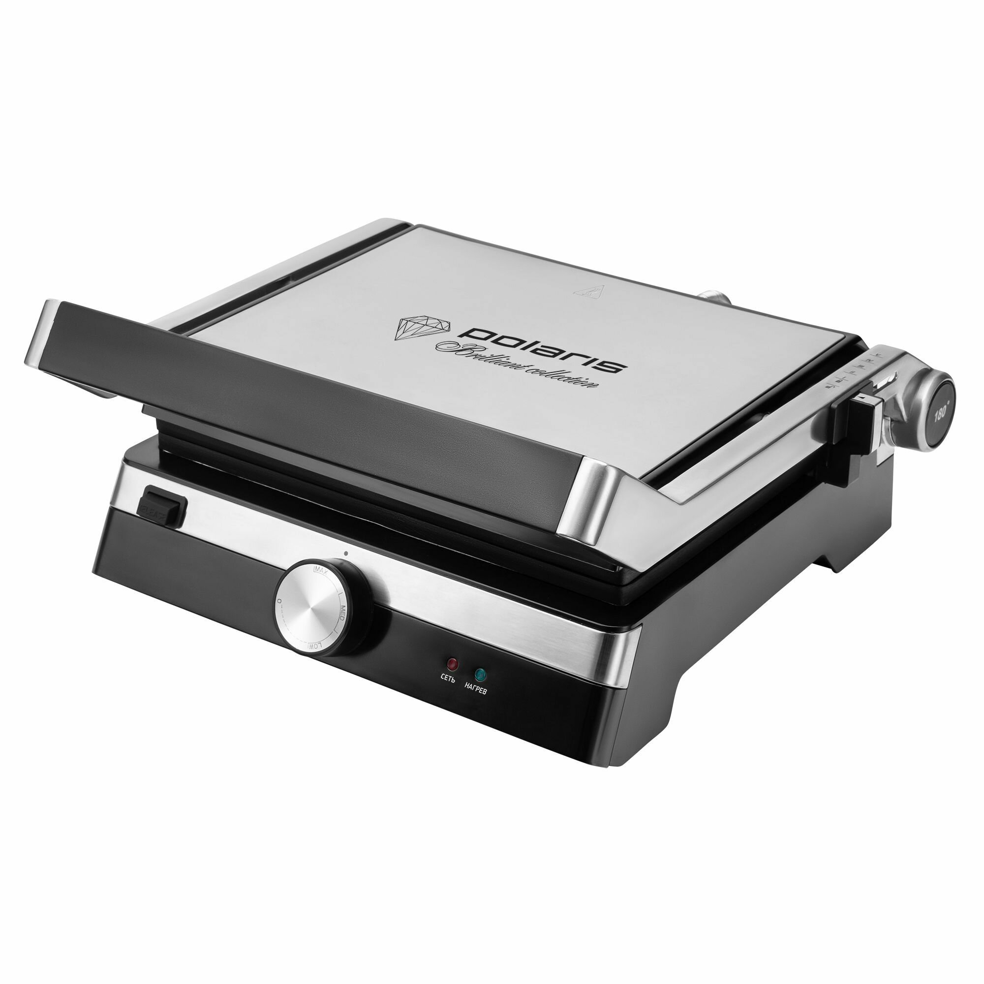 Гриль-барбекю Polaris PGP 1902, 2000 Вт, 3 режима, серебристый