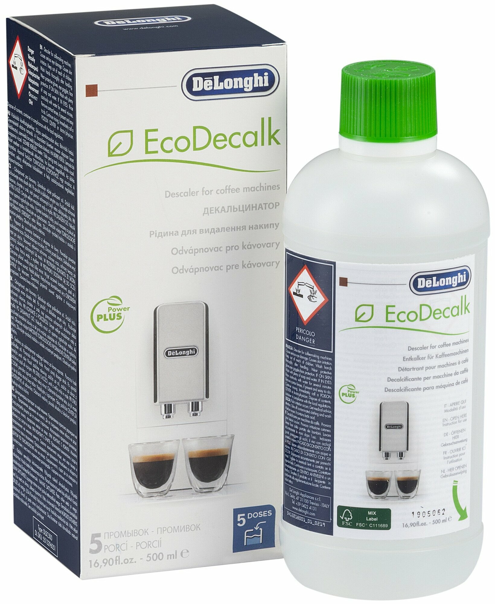 Жидкость для удаления накипи DeLonghi EcoDecalk (DLSC500), 500мл