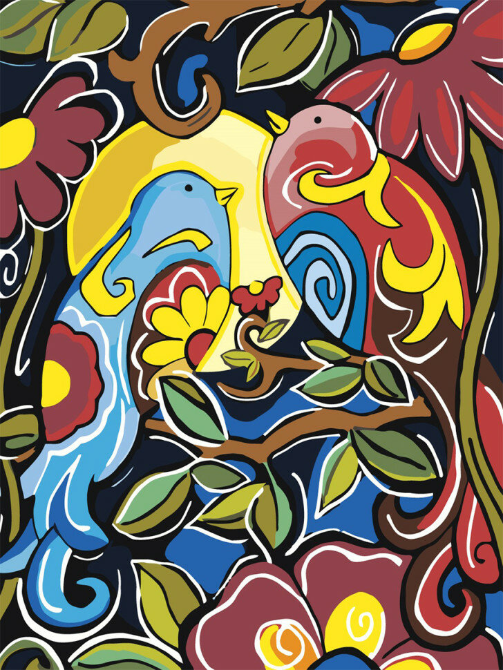 Картина по номерам "Птицы на ветке" — фото 1