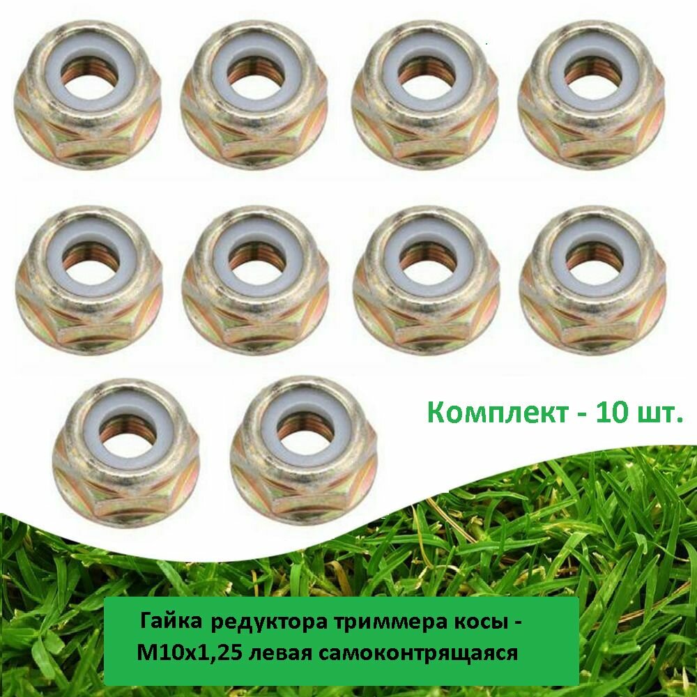 Гайка (10 шт.) редуктора триммера косы - M10x1,25 левая самоконтрящаяся