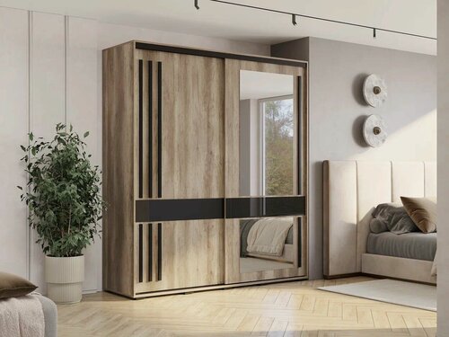 Изображение товара Шкаф-купе Мебелони "Крафт-8", ЛДСП, с зеркалом, раздвижные двери, коричневый