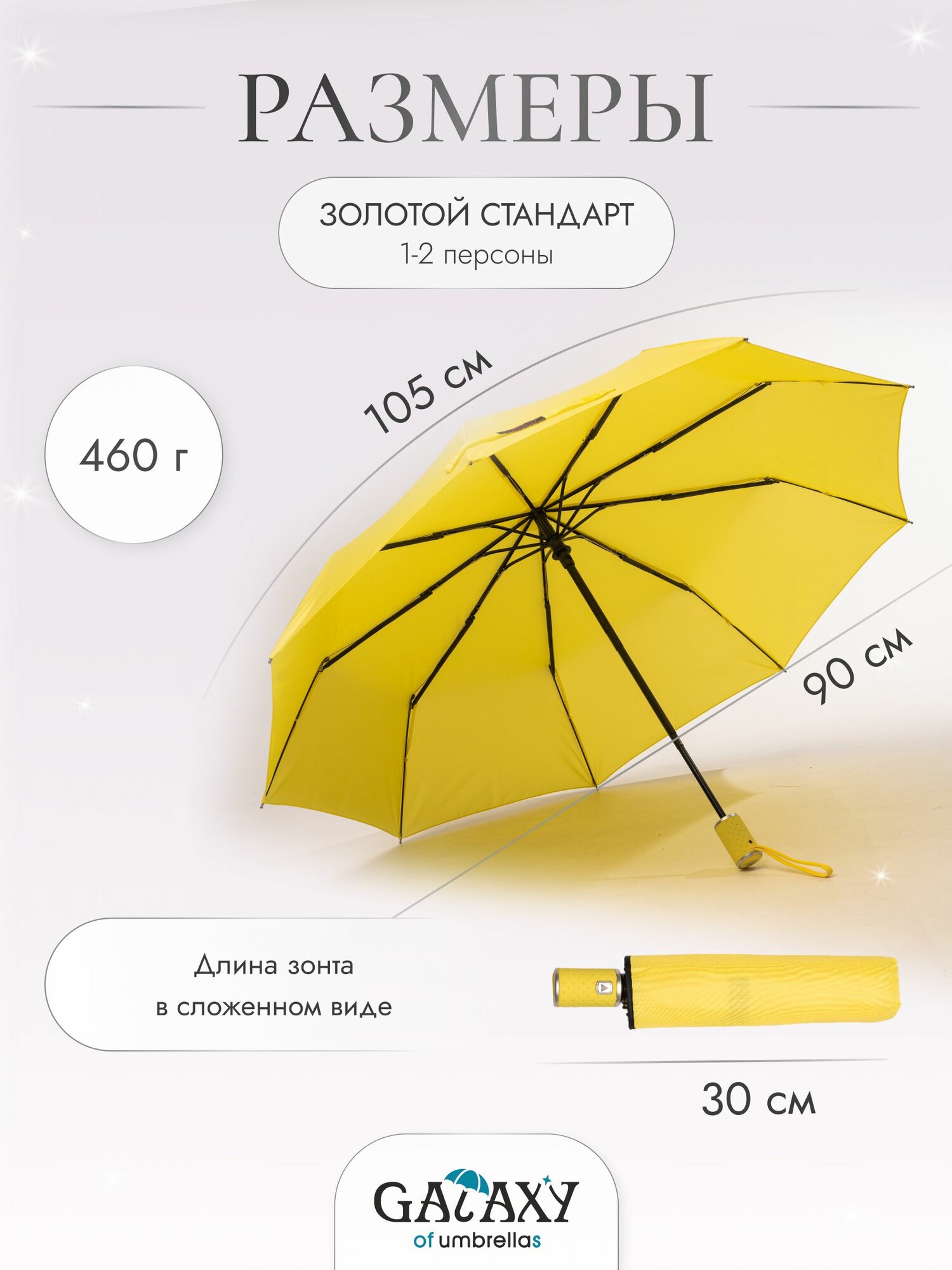 Мини-зонт GALAXY OF UMBRELLAS, желтый — фото 1
