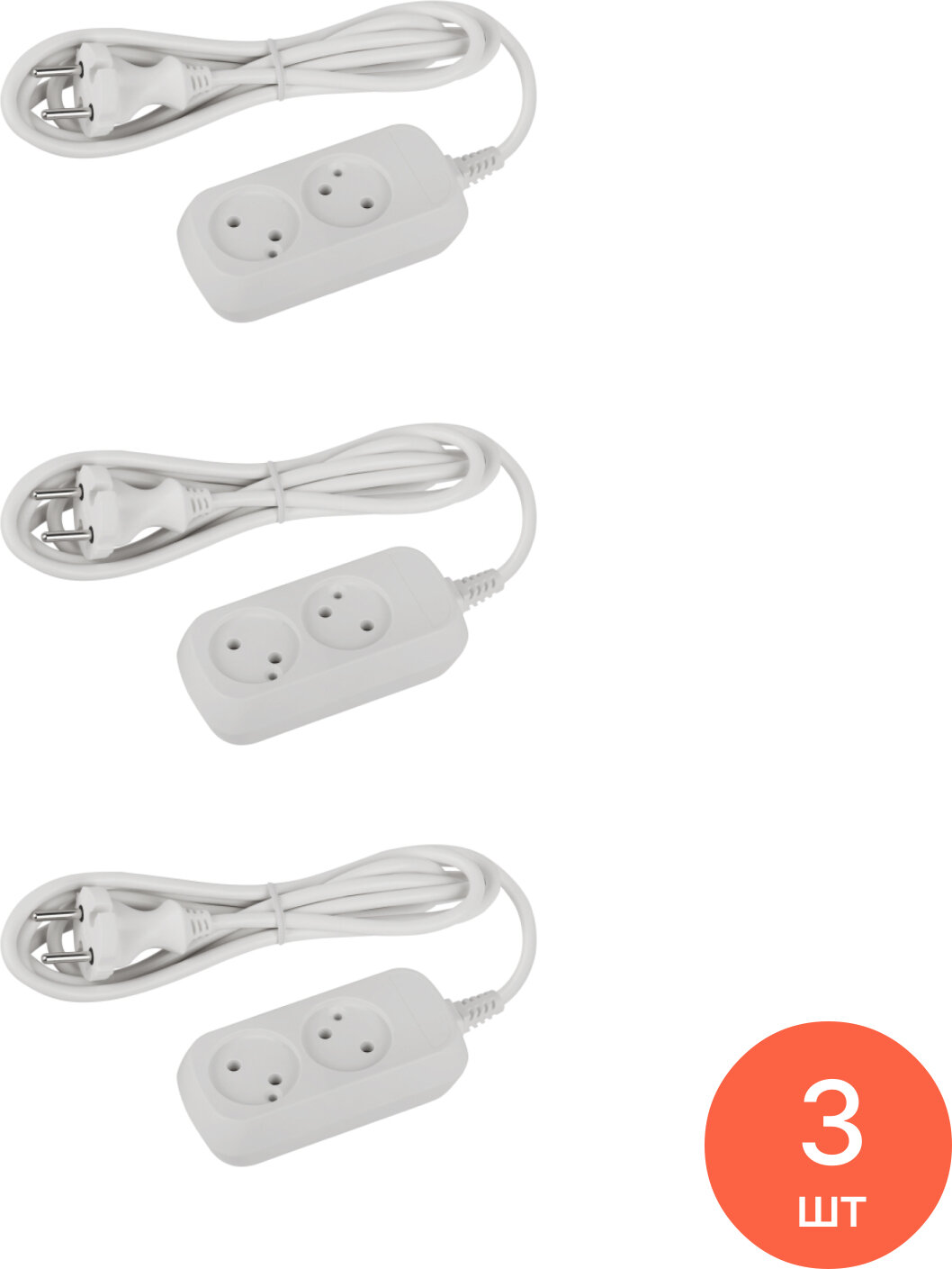 Удлинитель бытовой ЭРА UDL-10-215 Greenline без заземления ПВС 2x0.75мм² 1.5 метра 2 розетки белый Б0065055 / сетевой фильтр (комплект из 3 шт)