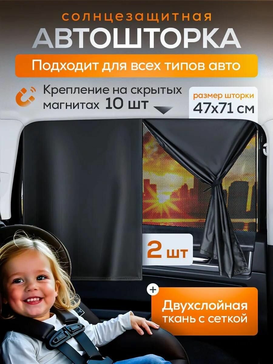Автошторка  боковое крепление магнитная полиэстер черная 2шт.