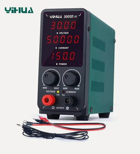 Изображение товара Лабораторный блок питания YIHUA 3005D-III; Регулировка напряжения (0 - 30V) и тока (0 - 5A) Мощность 150 Вт, LED дисплей