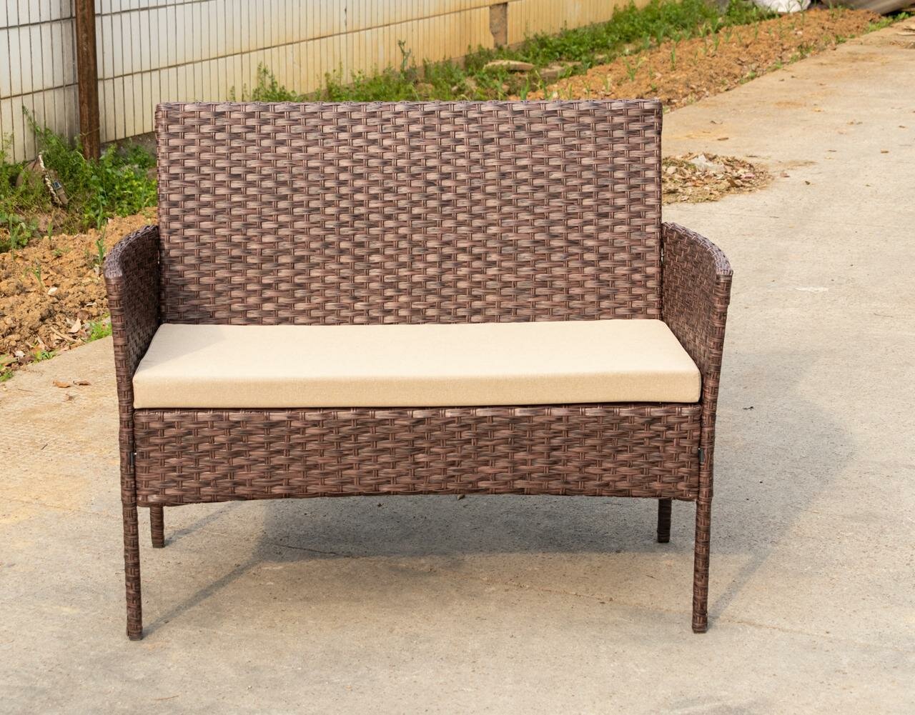 Изображение Комплект садовой мебели Full Comfort - SHARK из искусственного ротанга (обеденный стол, диван, 2 кресла) коричневый