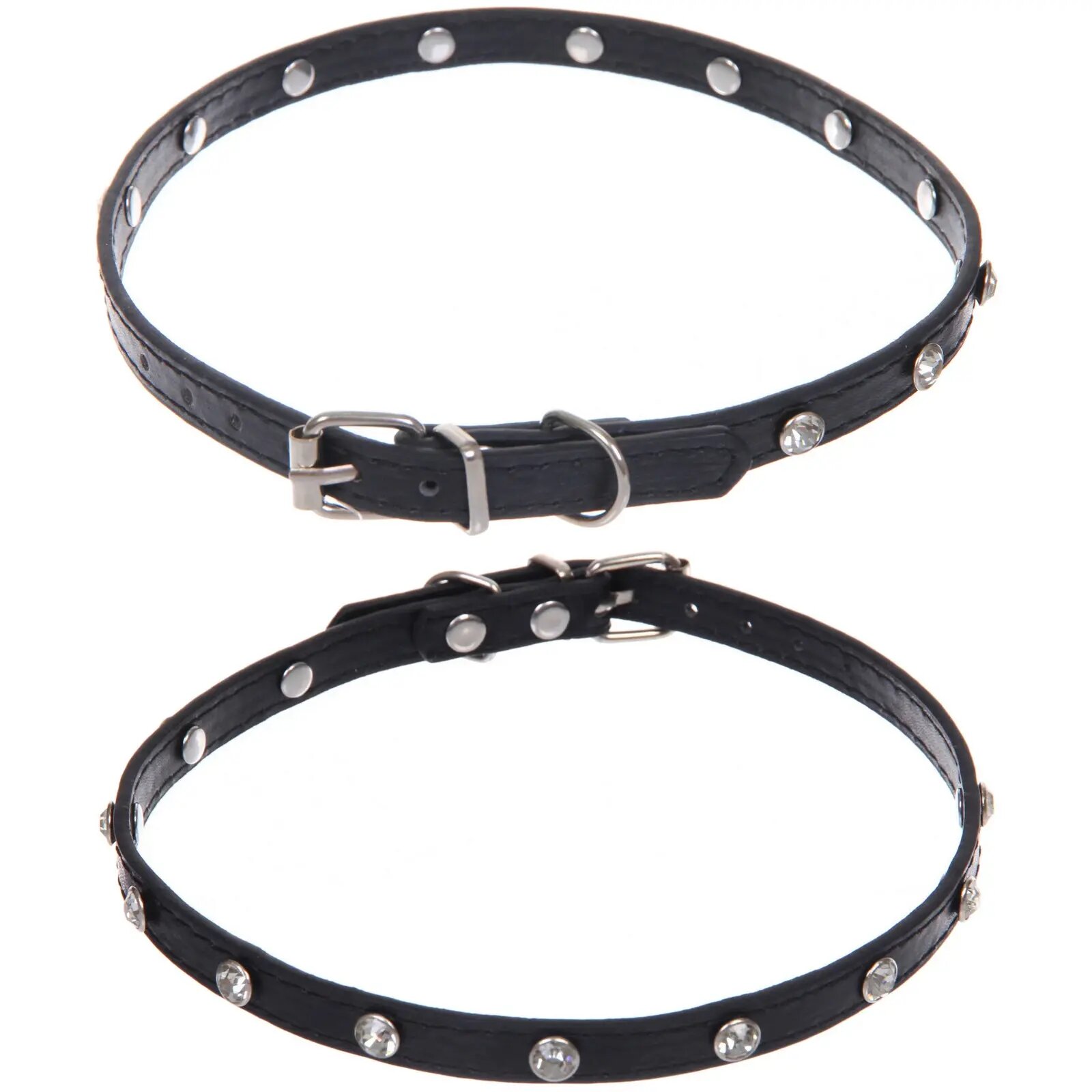 Ошейник для собак и кошек со стразами «На стиле», черный, 1см, L, 39*44см