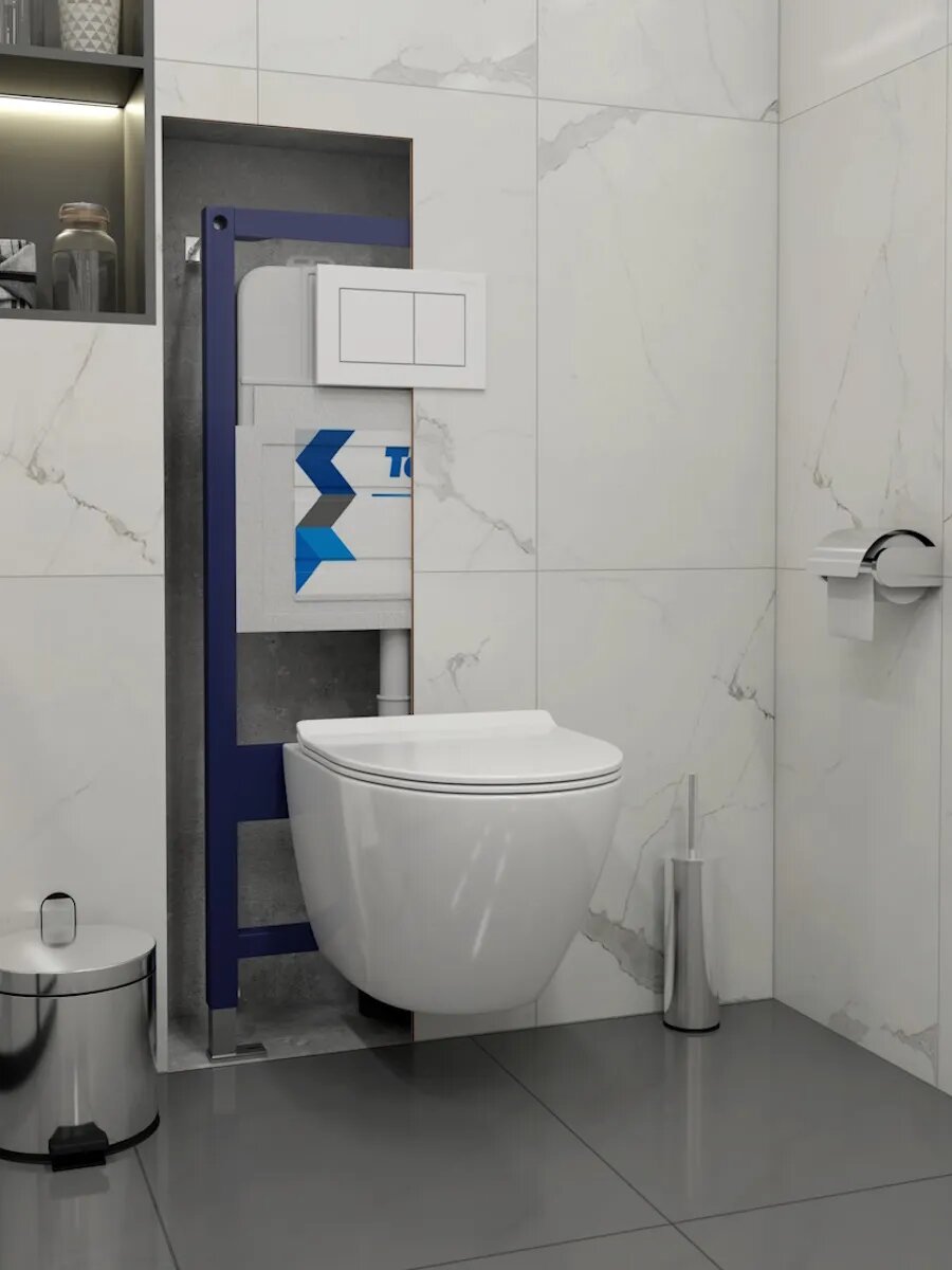 Инсталляция с унитазом комплект 5 в 1 Teymi унитаз подвесной безободковый Lina Pro кнопка белая F00802