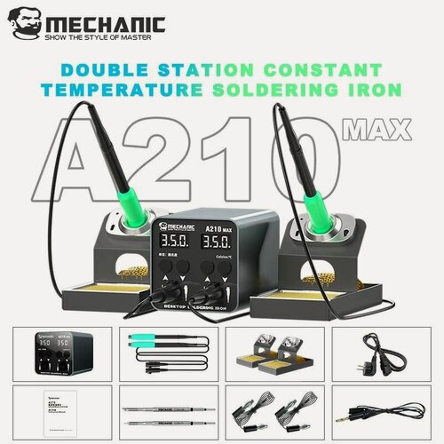Изображение товара Паяльная станция MECHANIC A210 MAX с двумя рабочими зонами, жала C210, для ремонта телефонов, PCB, SMD и микросхем