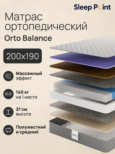 Изображение товара Ортопедический матрас Sleep Point ORTO BALANCE 200 см х 190 см, 7 зон, белый