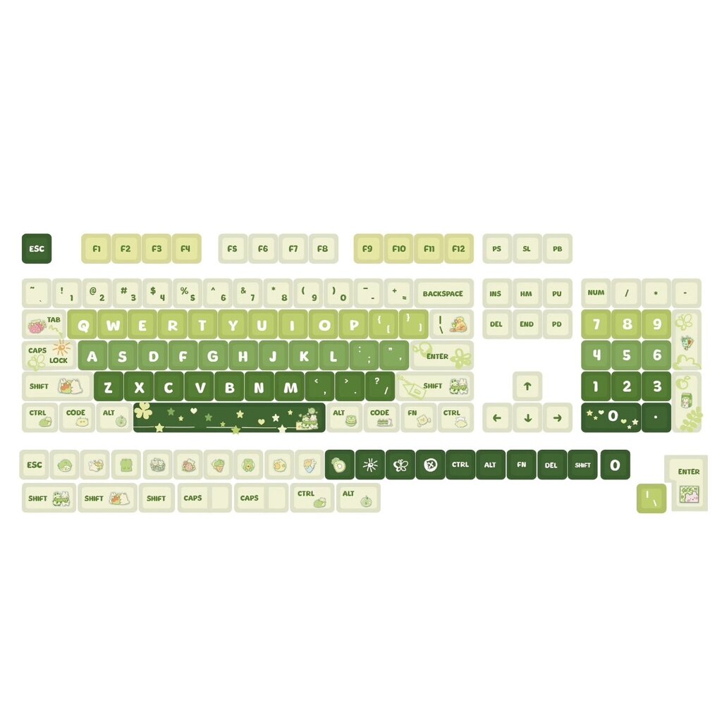 133 Клавиши Зеленая Тема XDA Profile Keycaps PBT DyeSublimation Keycap для Механических Клавиатур Игровые Клавишные Переключатели