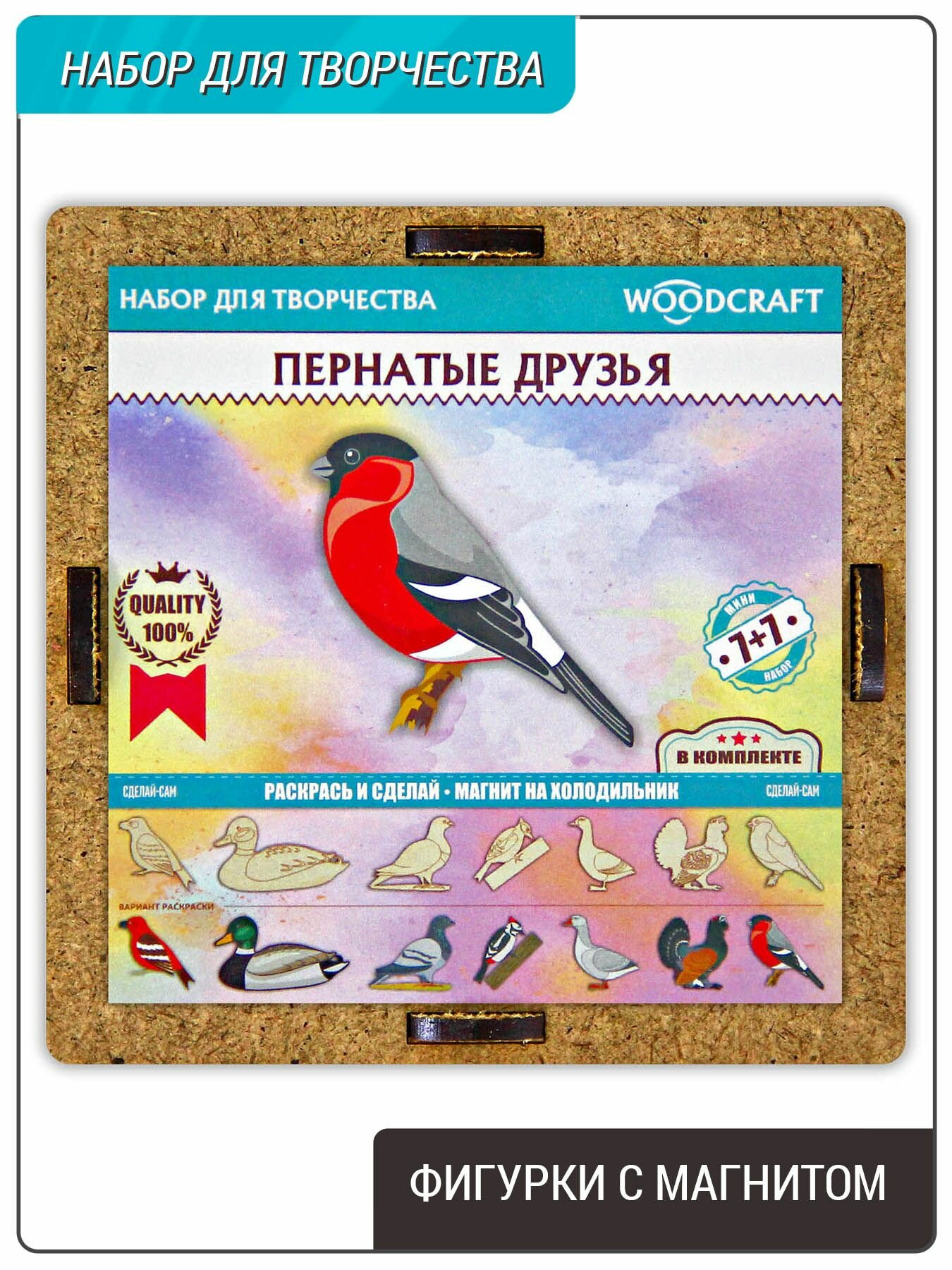 Фигурки раскраски, набор с магнитом, 7шт, "Птицы - Пернатые друзья" / Подарочный набор для творчества деревянный.