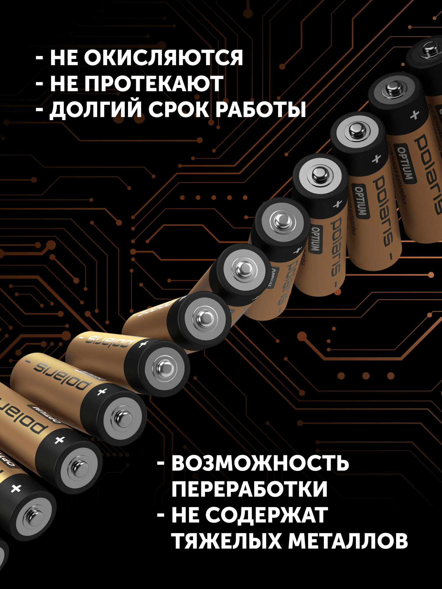 Батарейки щелочные (пальчиковые) Polaris PB АА (20шт) OPTIUM, 1.5 В, 2700 mAh — фото 1