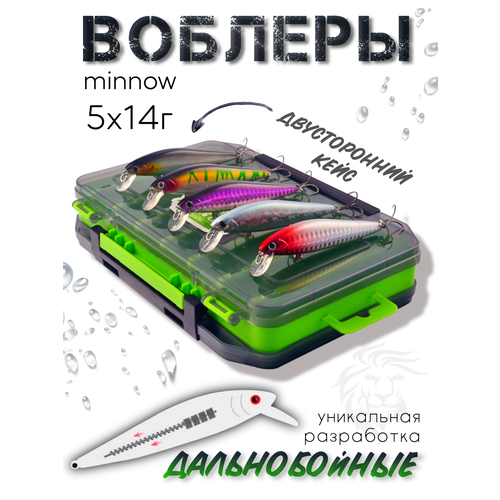 Воблеры минноу в кейсе 5 шт дальнобойные