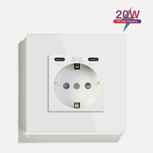 Изображение товара Розетка электрическая 1 пост с Type-C, Type-C, быстрая зарядка 20W, цвет белый