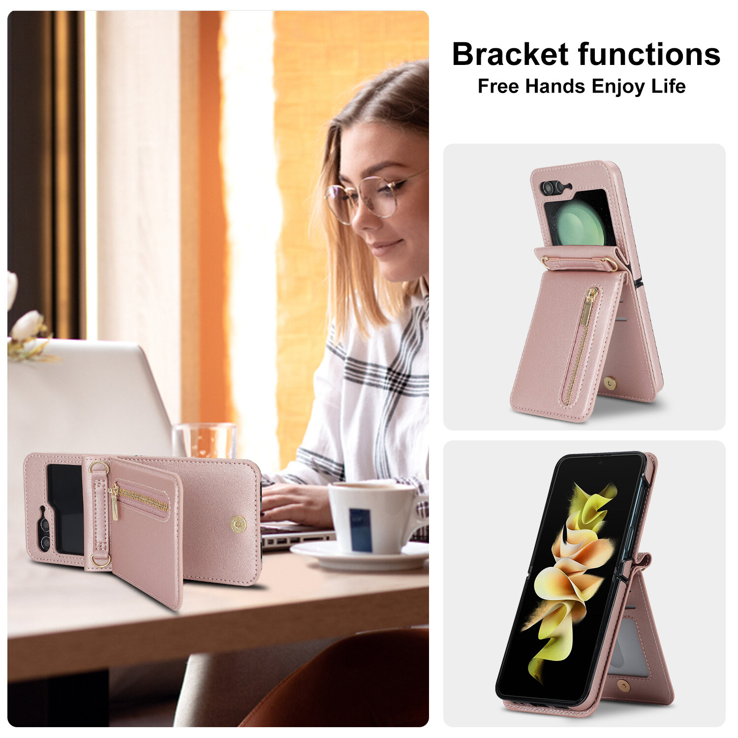 Подходит для Samsung Galaxy Z Flip5 / Самсунг Галакси Z Flip5 чехол для телефона, Складной All Inclusive молнии раскладушкa держатель раскладушка, Z Flip5, подставка, soft touch,360° Полная защита,