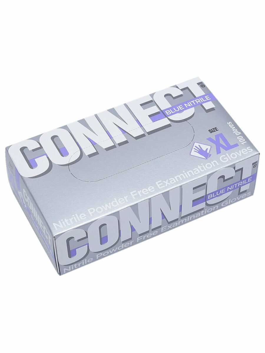 Картинки Перчатки медицинские одноразовые смотровые нитриловые Connect, голубые, 50 пар (100 штук), размер Xl (очень большие) 631132
