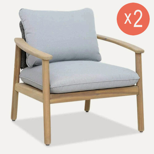 Изображение товара Комплект 2 шт садовых лаунж-кресел деревянных Tagliamento Freeport с подушками, Вьетнам, серые