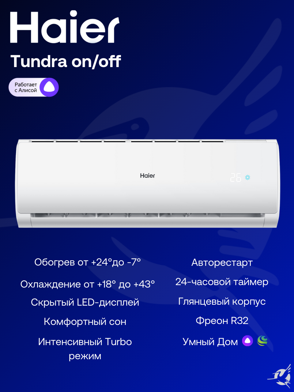 Сплит-система Haier Tundra On/Off HSU-07HTT03/R3 / HSU-07HTT103/R3 на 20 м² — фото 1