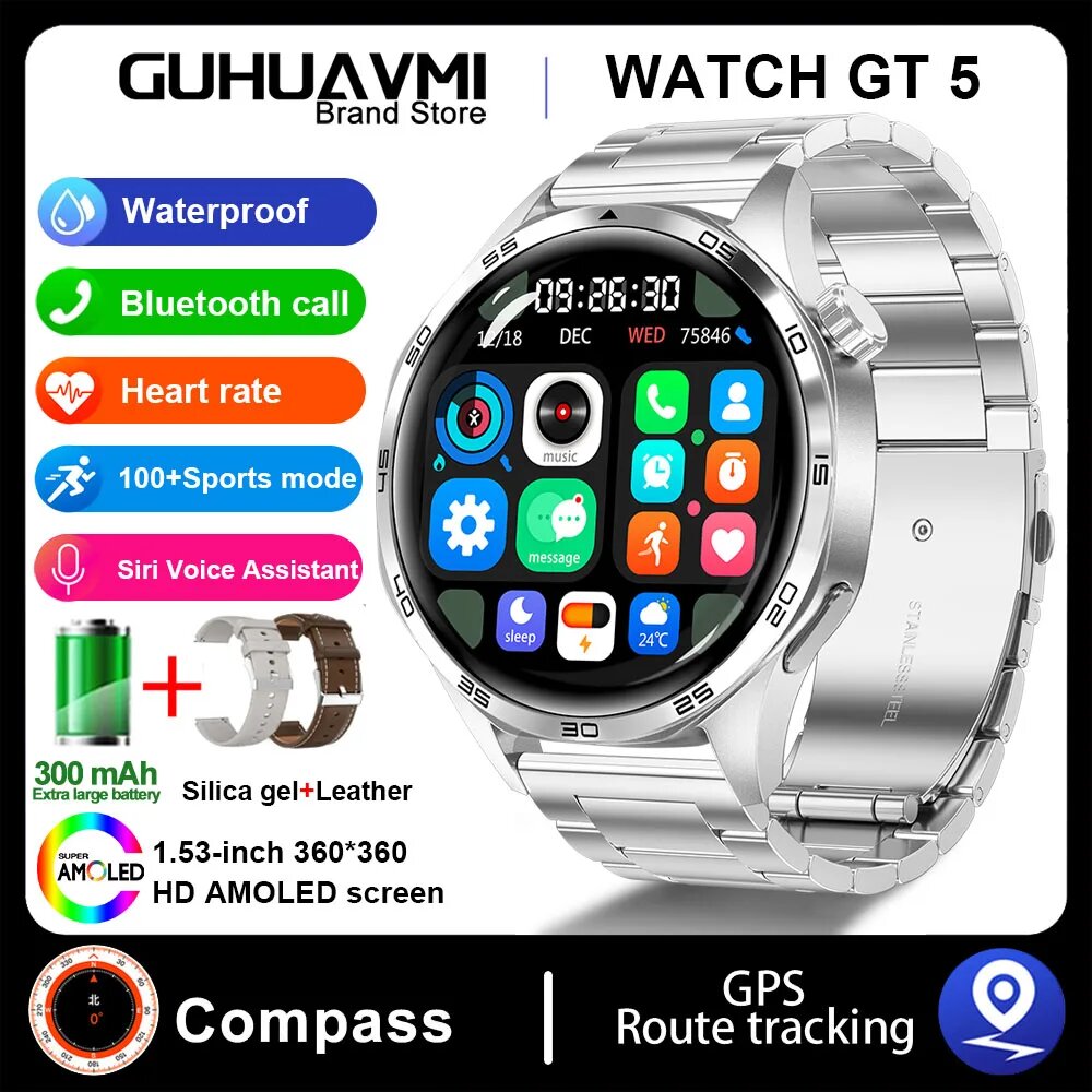 Huawei GT5 PRO Мужские смарт-часы, Silver-Steel-2A, For Huawei GT5 Pro