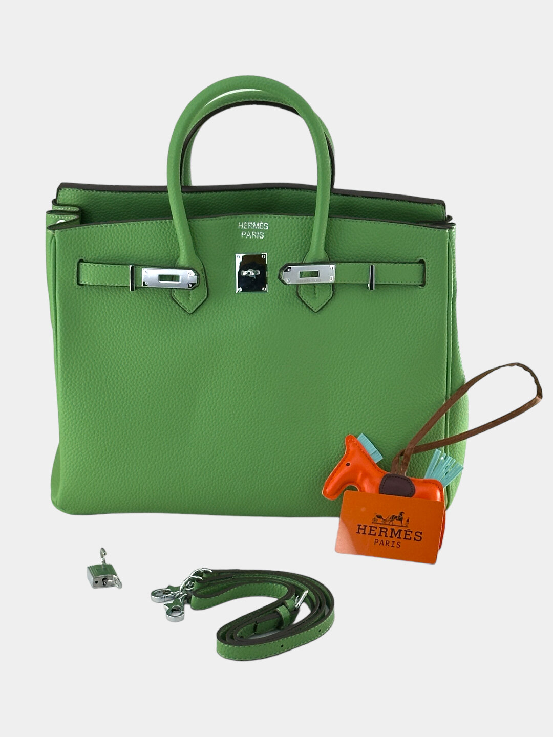 Сумка  Hermes Birkin Style Leather Bag, фактура зернистая, зеленый,